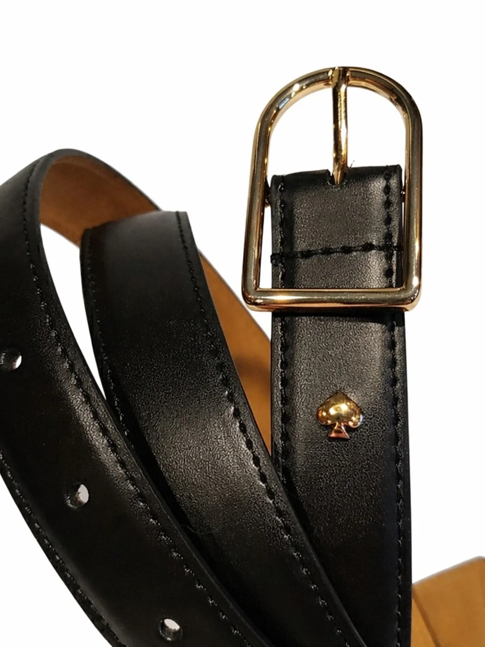 Kate Spade New York Black Leather Belt Gold Spade Logo NWT S/M